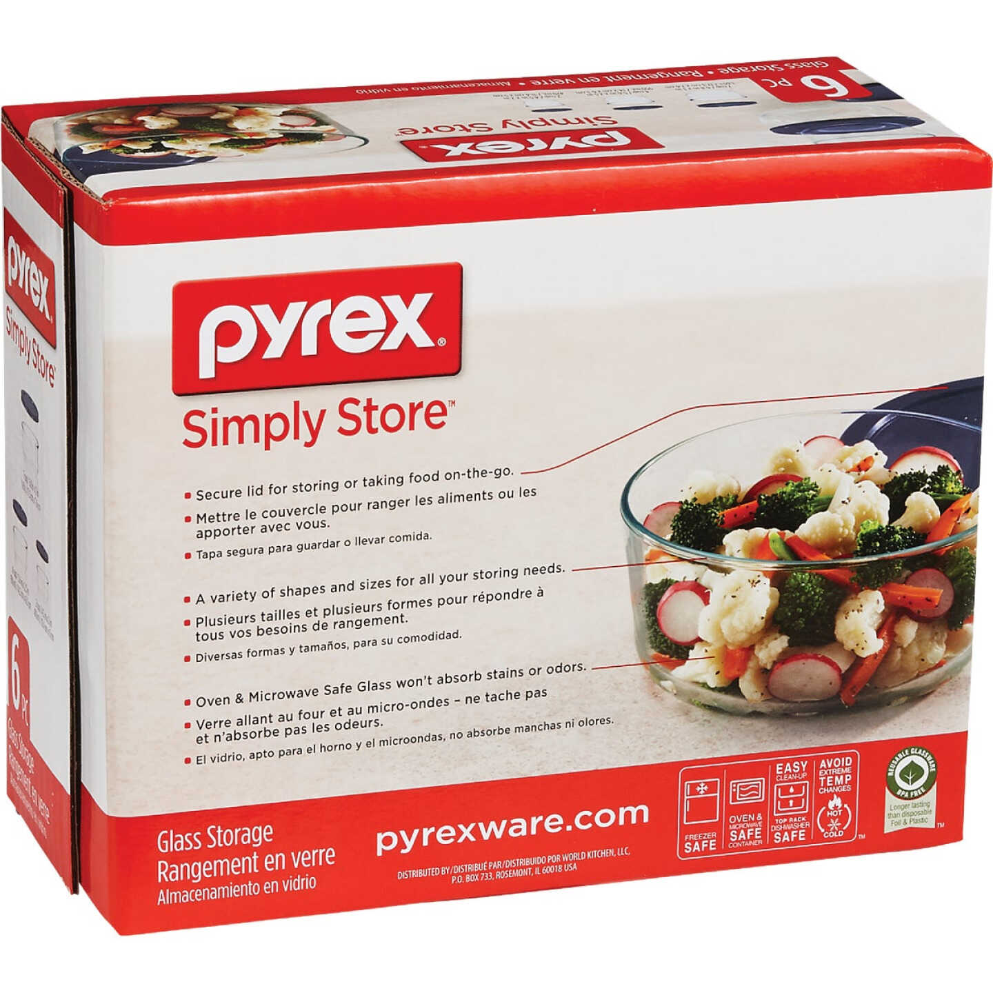 Pyrex Simply Store 6pc Glass Rectangular Food Storage Container (3
